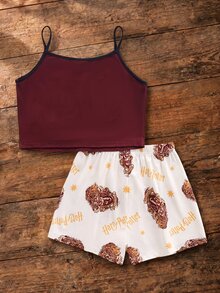 HARRY POTTER X SHEIN 2pcs Fun Casual Style Tween Girl Camisole Top And Shorts Comfortable 2 Pieces Loungewear Set - Multicolor - View 2