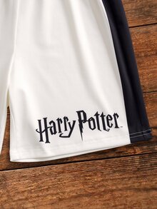 HARRY POTTER X SHEIN Tween Boy Crew Neck Trophy Graphic Short Sleeve T-Shirt And Shorts Casual Daily Set - White - View 7