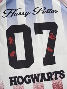 HARRY POTTER X SHEIN Men's Colorblock Striped Polo Shirt - White - View 5