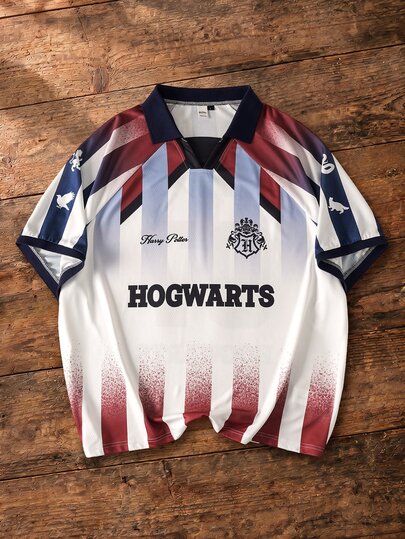 HARRY POTTER X SHEIN Men's Colorblock Striped Polo Shirt
