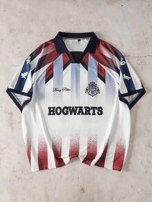 HARRY POTTER X SHEIN Men's Colorblock Striped Polo Shirt - White - View 8