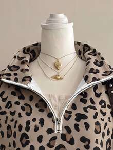SHEIN EZwear 女款時尚小立領長袖運動衫，街頭豹紋印花圖案，休閒都市返校穿搭 - 彩色 - 查看 3