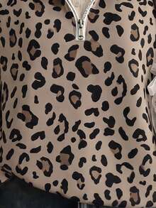 SHEIN EZwear 女款時尚小立領長袖運動衫，街頭豹紋印花圖案，休閒都市返校穿搭 - 彩色 - 查看 5