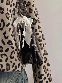 SHEIN EZwear 女款時尚小立領長袖運動衫，街頭豹紋印花圖案，休閒都市返校穿搭 - 彩色 - 查看 6