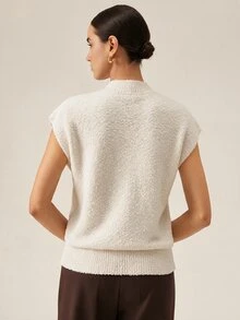 SHEIN Apricot Color French Cozy High Neck Sleeveless Sweater Vest And Shirt Combo, Suitable For Party Occasions, Autumn/Winter - Apricot - View 2