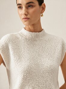 SHEIN Apricot Color French Cozy High Neck Sleeveless Sweater Vest And Shirt Combo, Suitable For Party Occasions, Autumn/Winter - Apricot - View 5