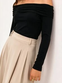 SHEIN Franclia 女士优雅露肩长袖上衣和 A 字裙套装 - 彩色 - 查看 6