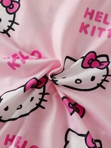 HELLO KITTY AND FRIENDS | SHEIN Co-Branded IP Style, Girls' Flame-Retardant All-Over Print Knit Fabric Open Front Lapel Short Sleeve & Long Pants 2-Piece Loungewear Set - Pink - View 3