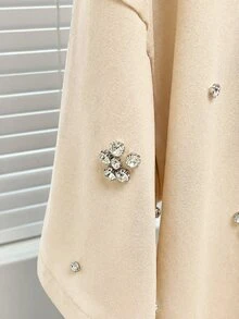 Franclia New Casual Rhinestone Embellished Loose T-Shirt For Women - Apricot - View 5