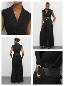 Maija Women's Solid Color V-Neck Vest And Long Pants Commuter Suit Set - Black - View 7