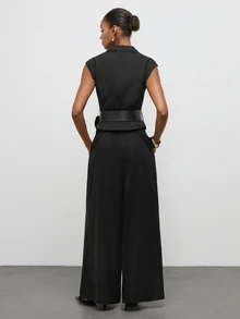 Maija Women's Solid Color V-Neck Vest And Long Pants Commuter Suit Set - Black - View 5