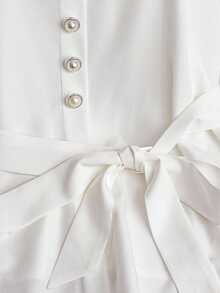 Franclia Women's White Pearl Button Tie Ruffle Hem Camisole - White - View 7
