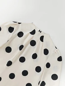 RosyDaze Kemeja Wanita Kerah Tegak Motif Polkadot Kasual Serbaguna untuk Pemakaian Sehari-hari - Aprikot - View 4