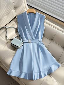Franclia Fashionable Jumpsuits With Belt Waist, Women's Elegant Flowing Jumpsuits - Baby Blue - View 8