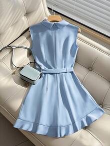 Franclia Fashionable Jumpsuits With Belt Waist, Women's Elegant Flowing Jumpsuits - Baby Blue - View 2