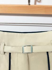 Franclia Women's Elegant Commuter Color Block Trim Shorts, Summer Micro Short - Beige - View 6