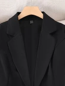 Franclia 3/4 Sleeve Linen Blazer With Notched Lapel And Cinched Waist, Office/Commuter Wear - Black - View 5