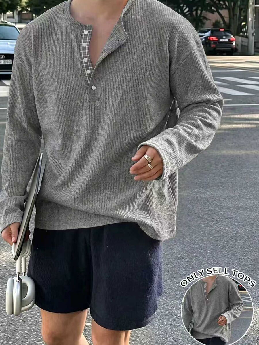 Resyla Men 男士休閒半開襟鈕扣長袖T恤 - 白色 - 查看 1