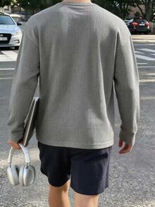 Resyla Men 男士休閒半開襟鈕扣長袖T恤 - 白色 - 查看 2