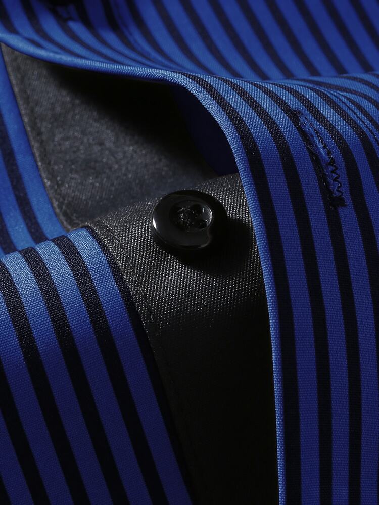 Calvornis Men's Fashionable Business Casual Printed Stripe Long Sleeve Shirt, For Fall - Royal Blue - View 5