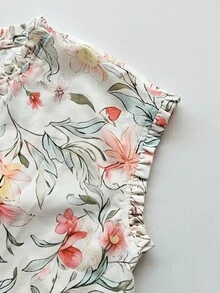 SHEIN Franclia 女款春夏法式復古鄉村風波西米亞荷葉邊圓領單排扣無袖上衣，寬鬆休閒風格，適合早午餐與度假 - 彩色 - 查看 7