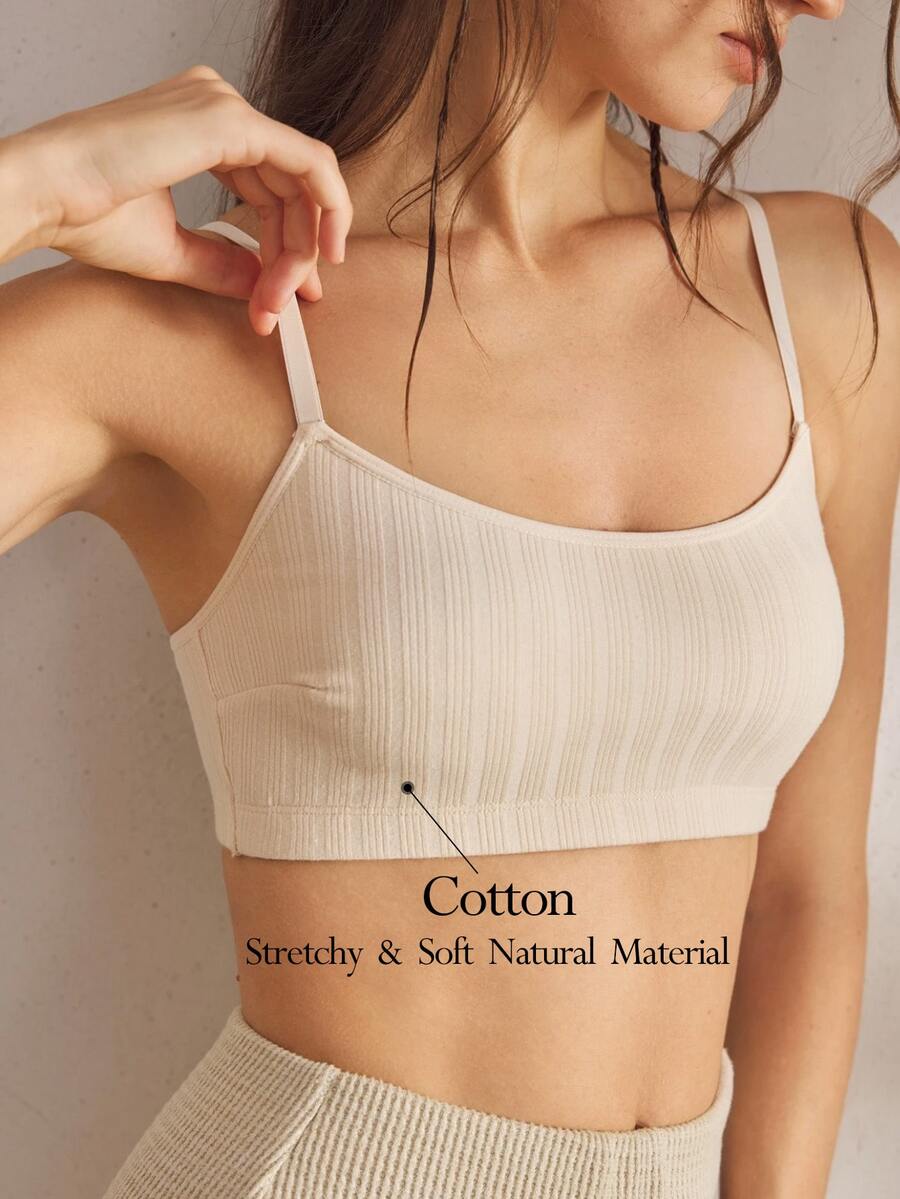 Ocili Women's Comfortable Cotton Rib Knit Bra - Khaki - View 1