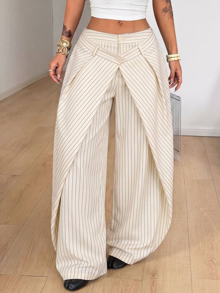 Coolane Apricot Woven Striped Design Women's Long Pants - Apricot - View 7