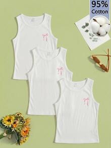 Tween Girls' Sleeveless Round Neck Tank Tops, 3pcs Set - White - View 6