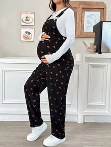 SHEIN 南瓜印花休閒孕婦連身褲－秋季萬聖節秋冬休閒款 - 黑色 - 查看 5