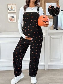 SHEIN 南瓜印花休閒孕婦連身褲－秋季萬聖節秋冬休閒款 - 黑色 - 查看 3