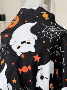 SHEIN Autumn Maternity Jumpsuit With Skull, Ghost, Pumpkin, And Spiderweb Print And Waist Tie Halloween Fall - Multicolor - View 6
