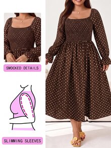 Solflare Gaun Ukuran Besar Kasual Vintage Elegan Era 1960-an 1920-an untuk Perjalanan Liburan Pesta Gaun Motif Polkadot Makan Malam Koktail Musim Gugur Cokelat - Coklat - View 3
