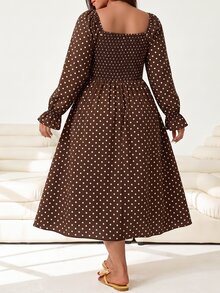Solflare Gaun Ukuran Besar Kasual Vintage Elegan Era 1960-an 1920-an untuk Perjalanan Liburan Pesta Gaun Motif Polkadot Makan Malam Koktail Musim Gugur Cokelat - Coklat - View 5