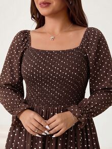 Solflare Gaun Ukuran Besar Kasual Vintage Elegan Era 1960-an 1920-an untuk Perjalanan Liburan Pesta Gaun Motif Polkadot Makan Malam Koktail Musim Gugur Cokelat - Coklat - View 6