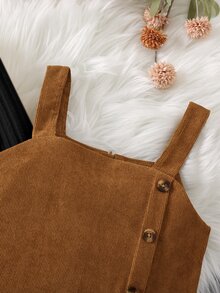 SHEIN Elladie kids 女童小女孩燈芯絨吊帶裙套裝 假領羅紋針織上衣 2件式裙裝套裝 秋冬服飾 - 彩色 - 查看 6