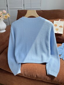 New Stylish Versatile Cute Butterfly Pullover Sweater For Older Girls - Baby Blue - View 2