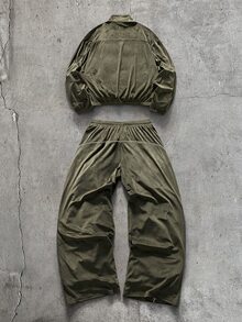 Men's AXEPEAK Casual Fashion Pullover Sweatshirt + Fashion Wide Leg Pants Set - Army Green - View 3