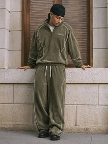 Men's AXEPEAK Casual Fashion Pullover Sweatshirt + Fashion Wide Leg Pants Set - Army Green - View 1