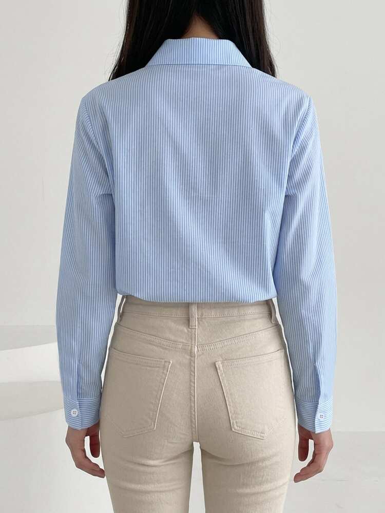 DAZY Women's Casual Commute Striped Shirt Fall - Blue - View 2