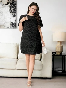 SHEIN Clasi 大尺碼女款純色休閒日常夏季洋裝 - 黑色 - 查看 7
