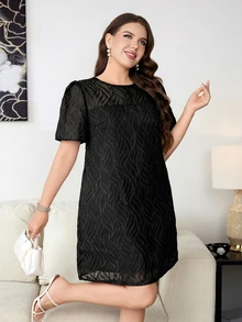 SHEIN Clasi 大尺碼女款純色休閒日常夏季洋裝 - 黑色 - 查看 5