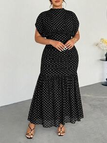 Firerie 大尺碼女款優雅精緻浪漫迷人時尚情人節約會度假婚禮賓客度假網紗透視二合一棕色洋裝 - 黑與白 - 查看 5