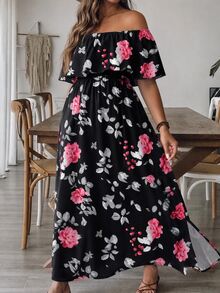 SHEIN VCAY 大尺碼女款浪漫度假風花卉洋裝 - 彩色 - 查看 1