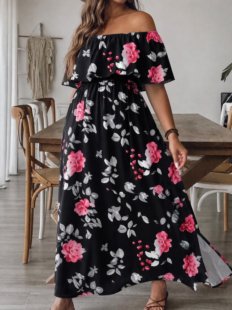 SHEIN VCAY Plus Size Women's Romantic Vacation Floral Dress - Multicolor - View 1