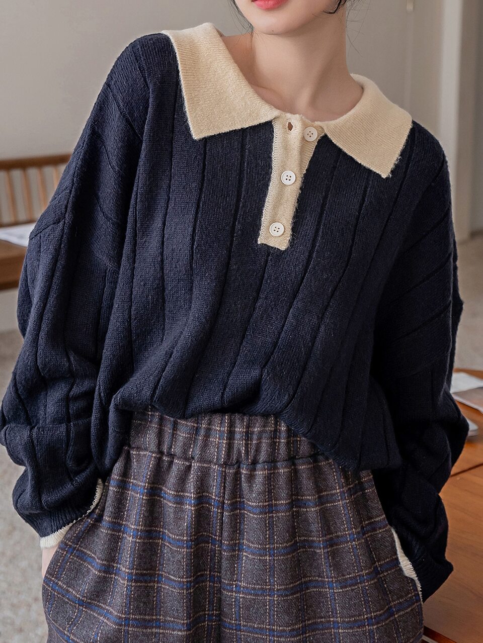 Women's Casual Contrast Collar Sweater, Autumn/Winter