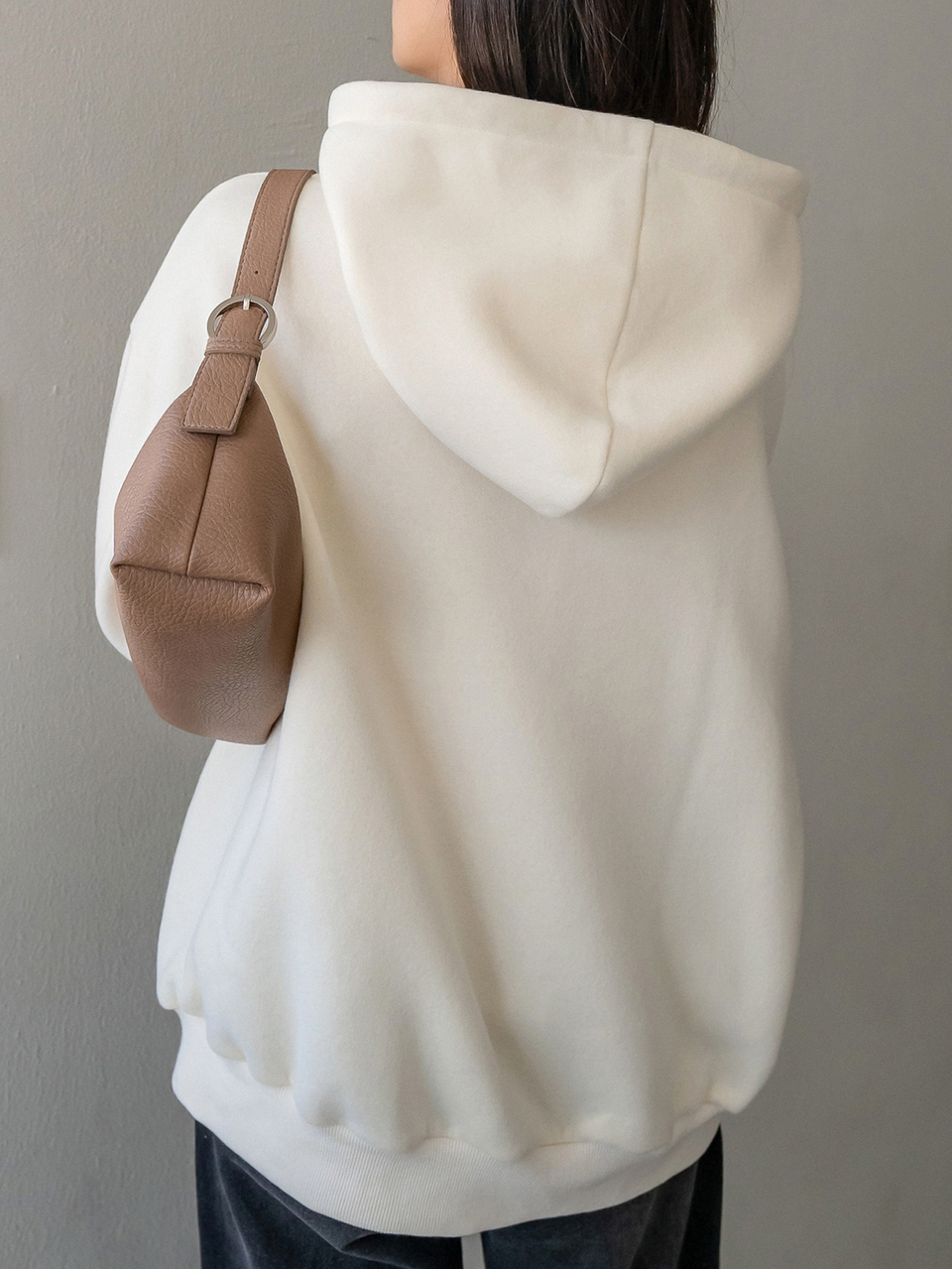 Women's Loose White Solid Color Hooded Drawstring Long Sleeve Pullover Sweatshirt With Front Pocket Oversized Tshirts For Women