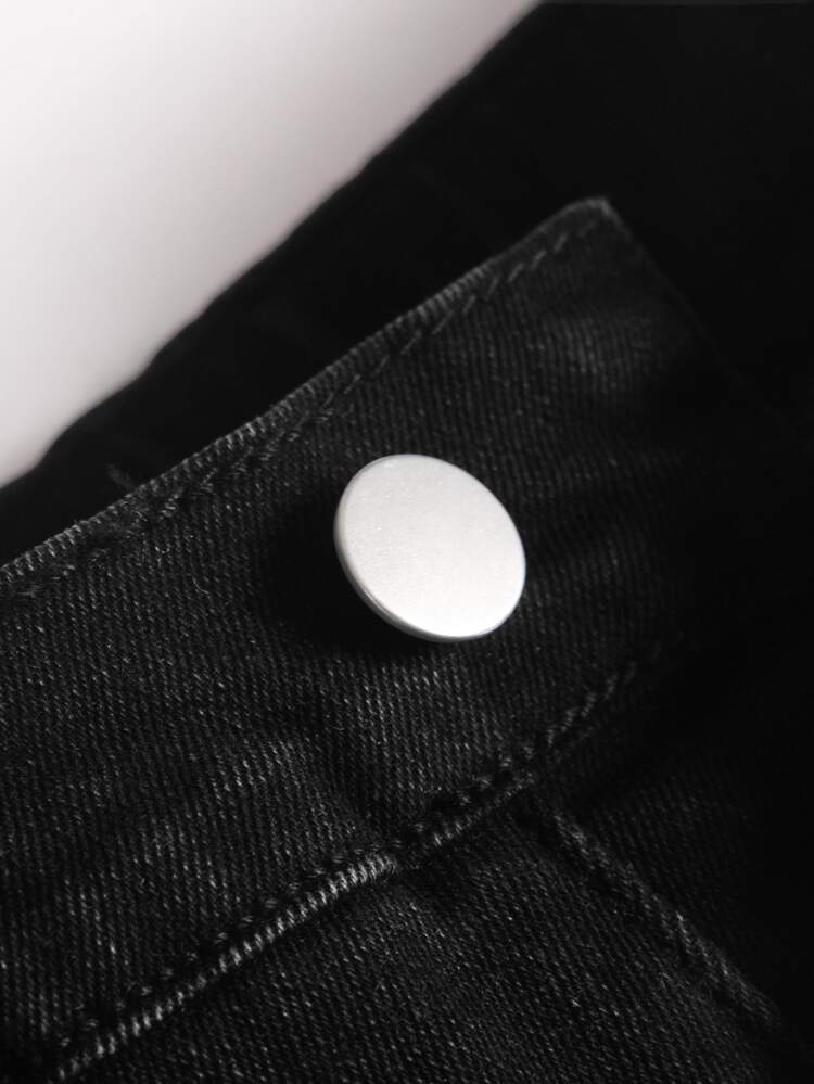 兒童小男孩磨損復古抓絨內裡保暖黑色丹寧彈力牛仔褲，秋冬款，男孩校服、街頭穿搭保暖牛仔褲 - 中等水洗藍 - 查看 4