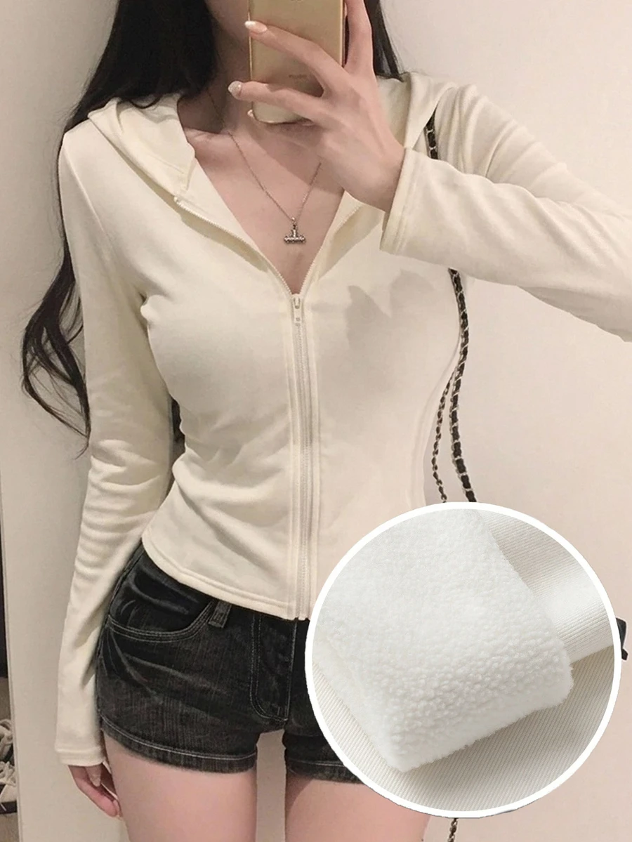DAZY Women's Thermal Lined Fitted Solid Color T-Shirt - Beige - View 1