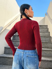 SHEIN ICON Chaleco Sin Mangas Para Mujeres Con Hombros Descubiertos, Cardigan Frontal Con Cremallera Y Patrón A Rayas - Multicolor - Ver 2