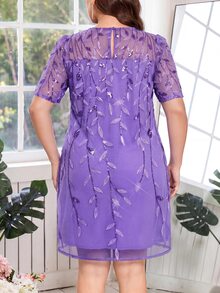 Reflora Plus Size Sexy Sequin Vacation Evening Dress - Mauve Purple - View 2